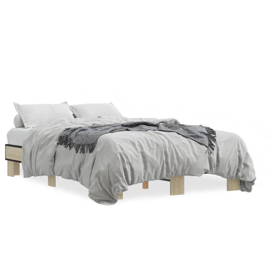 Bedframe bewerkt hout metaal sonoma eikenkleurig 120x190 cm