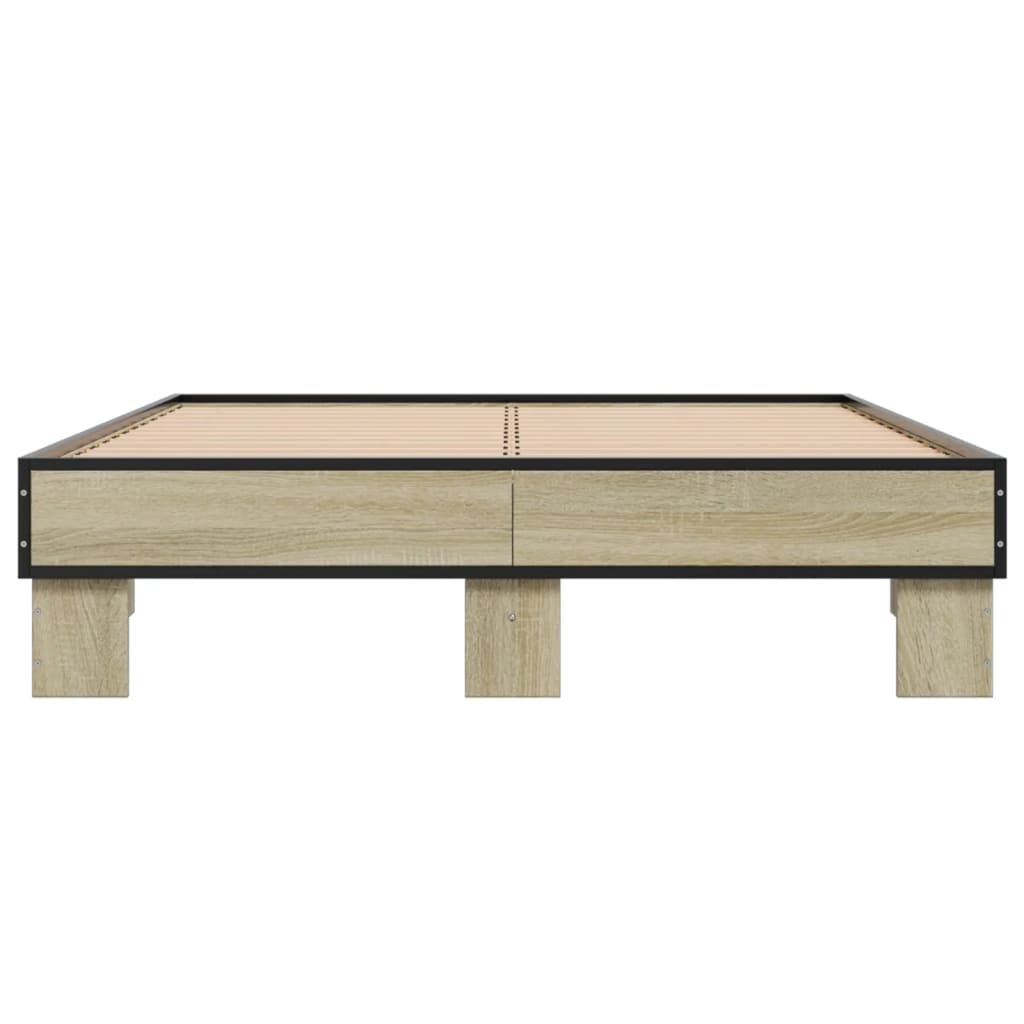 Bedframe bewerkt hout metaal sonoma eikenkleurig 120x190 cm