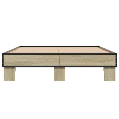 Bedframe bewerkt hout metaal sonoma eikenkleurig 120x190 cm