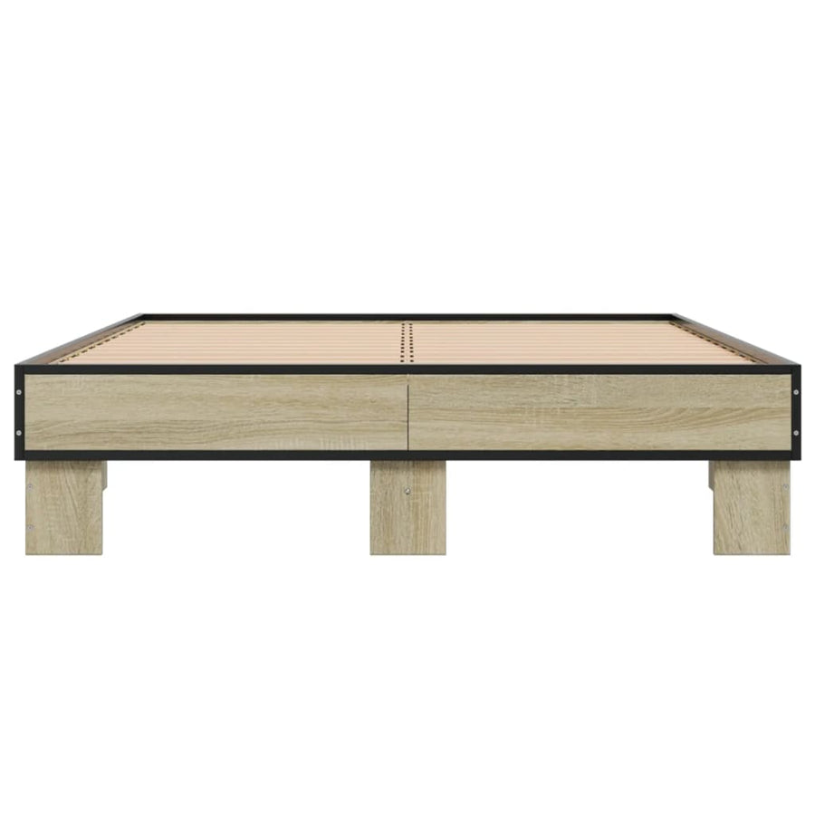 Bedframe bewerkt hout metaal sonoma eikenkleurig 120x190 cm