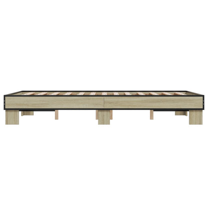 Bedframe bewerkt hout metaal sonoma eikenkleurig 120x190 cm