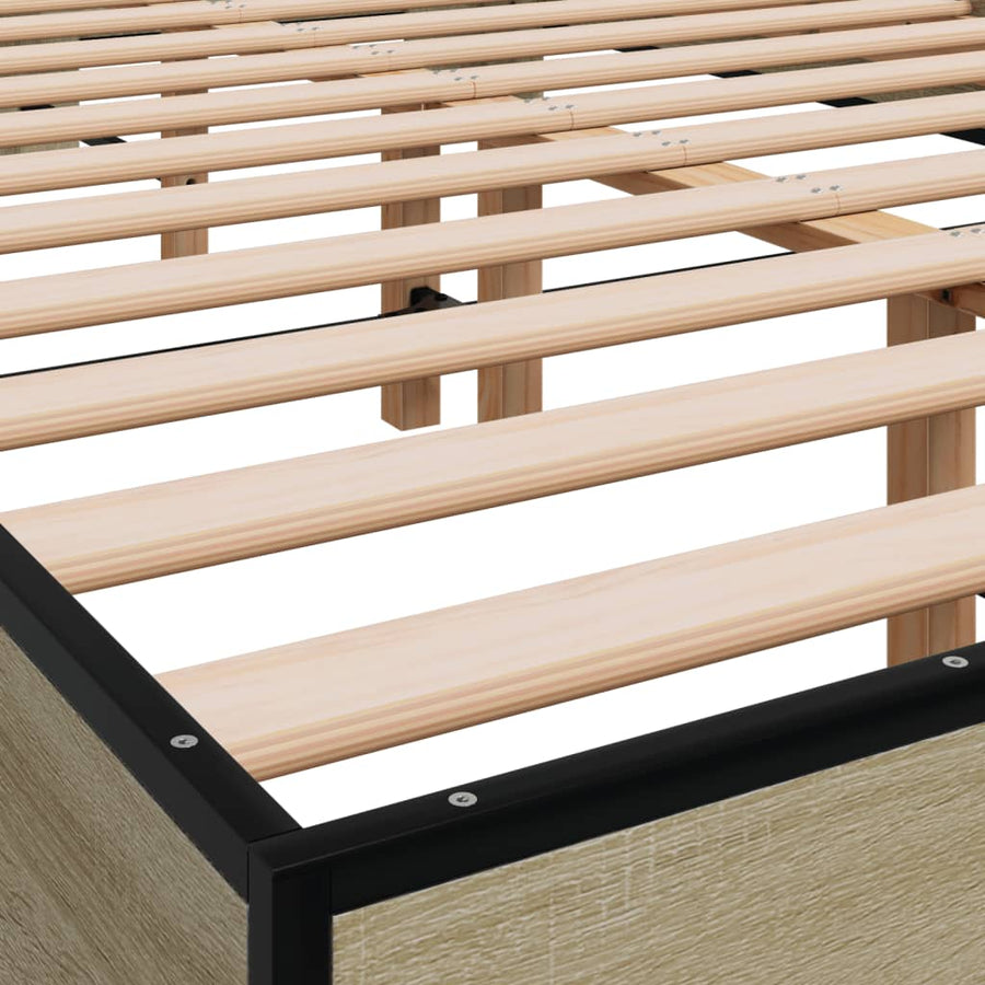 Bedframe bewerkt hout metaal sonoma eikenkleurig 120x190 cm