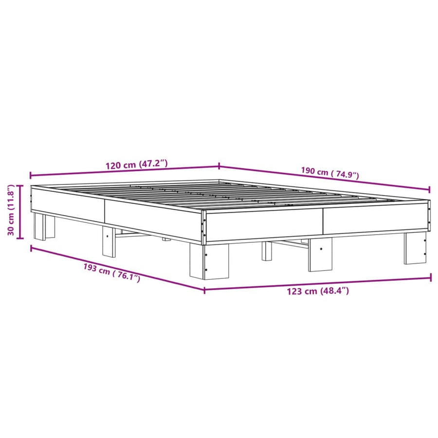 Bedframe bewerkt hout metaal sonoma eikenkleurig 120x190 cm