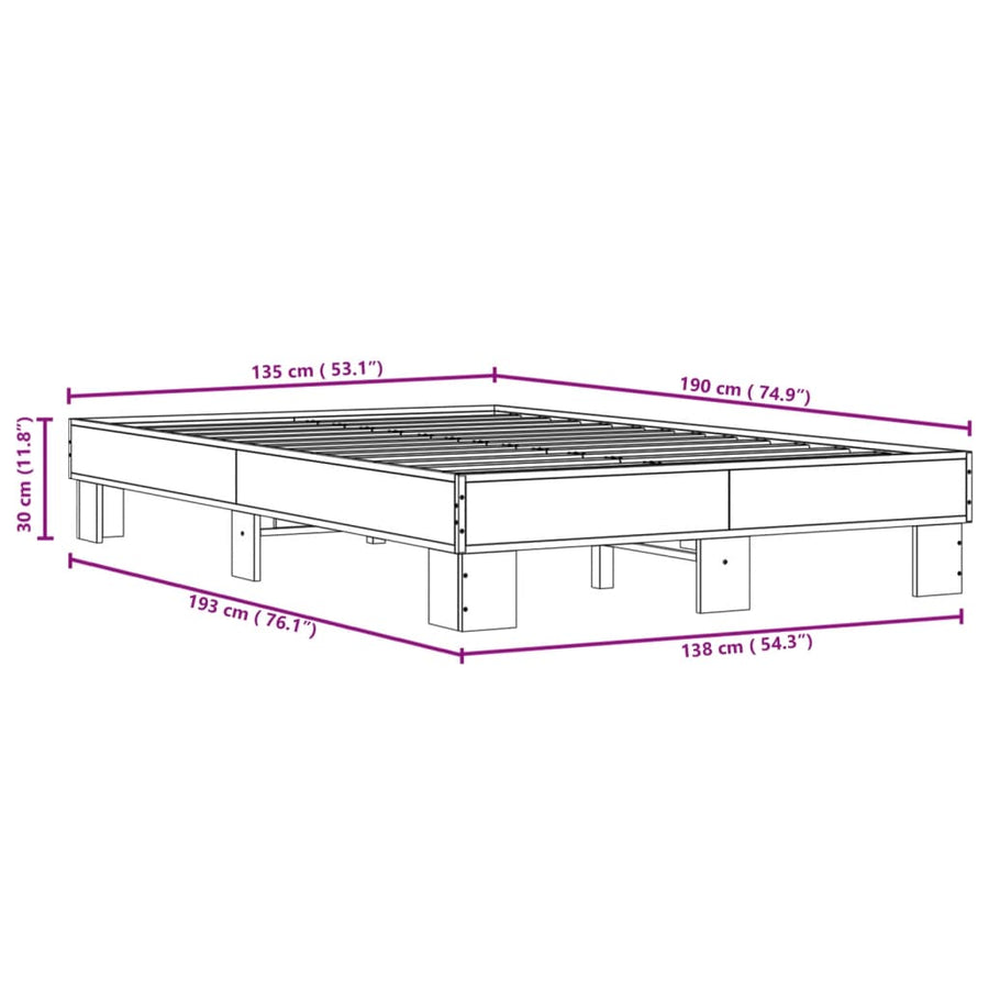 Bedframe bewerkt hout metaal bruin eikenkleur 135x190 cm