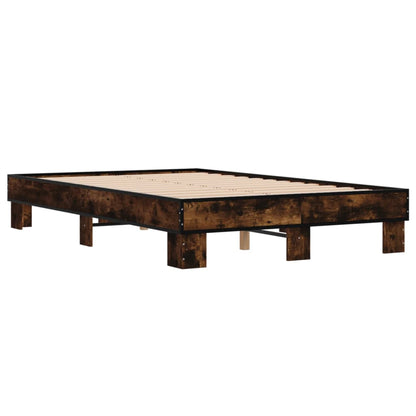 Bedframe bewerkt hout metaal gerookt eikenkleurig 140x190 cm