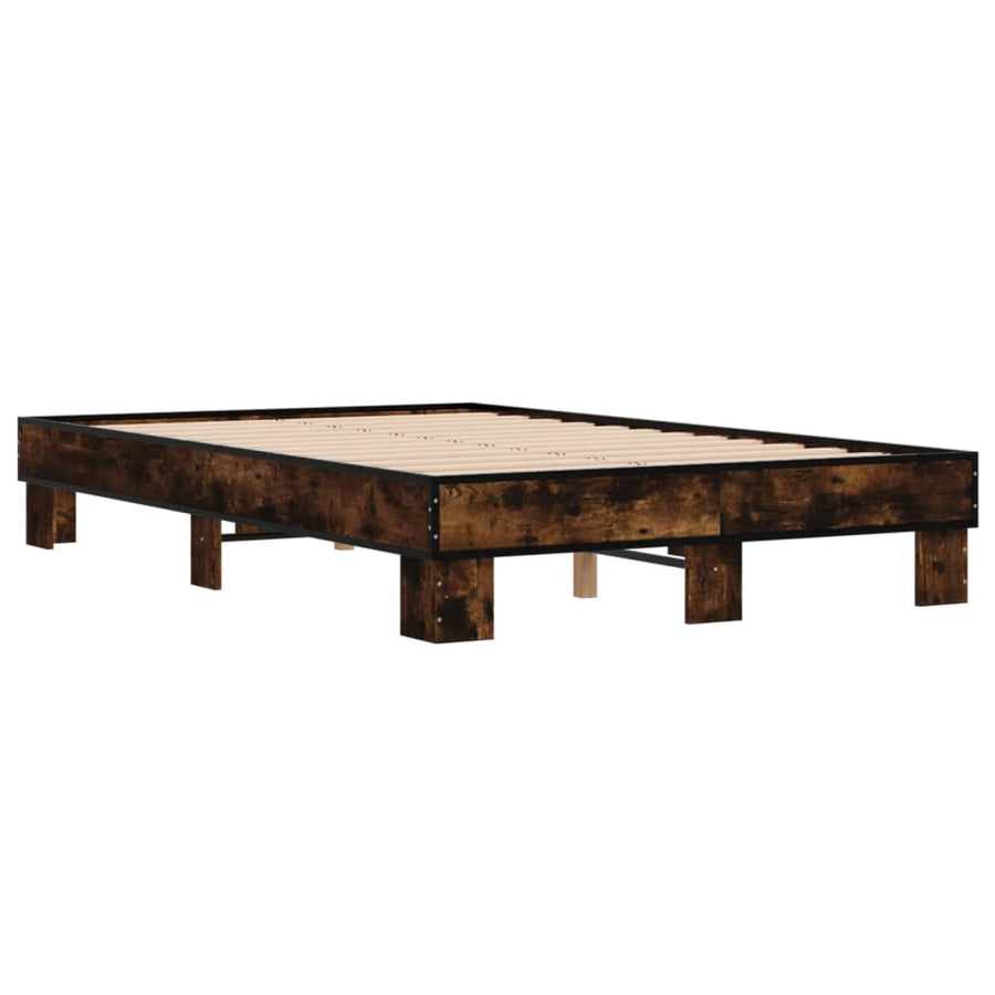 Bedframe bewerkt hout metaal gerookt eikenkleurig 140x190 cm