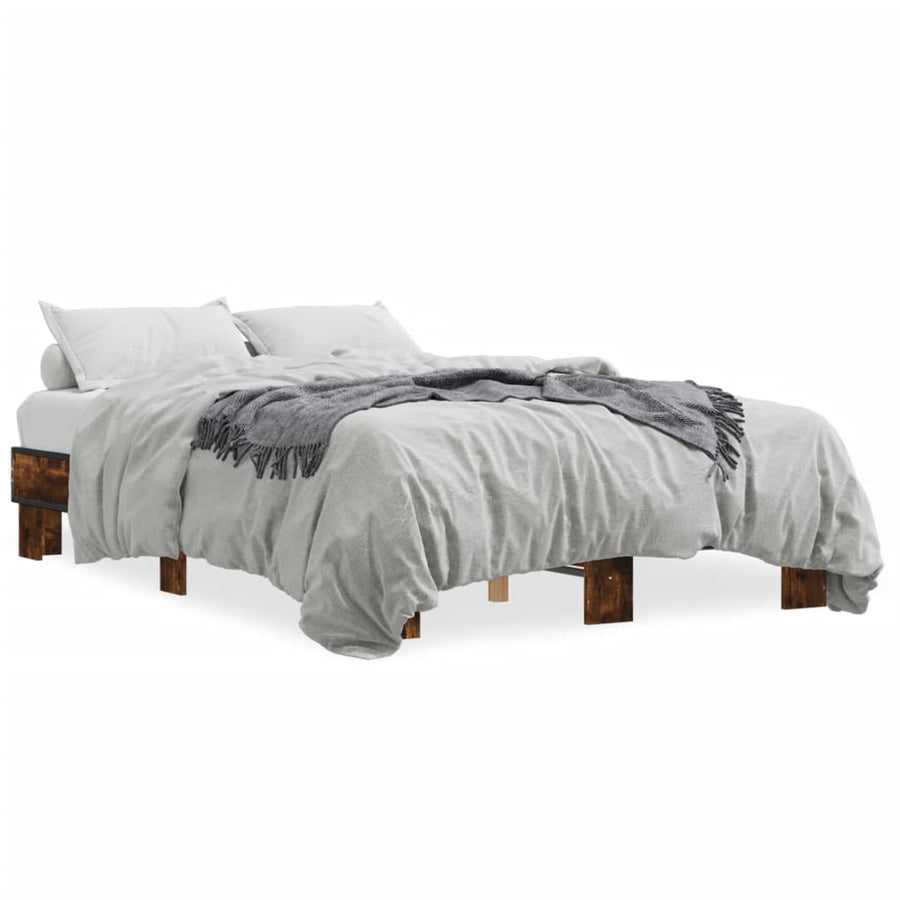 Bedframe bewerkt hout metaal gerookt eikenkleurig 140x190 cm