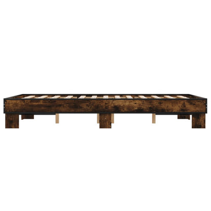 Bedframe bewerkt hout metaal gerookt eikenkleurig 140x190 cm