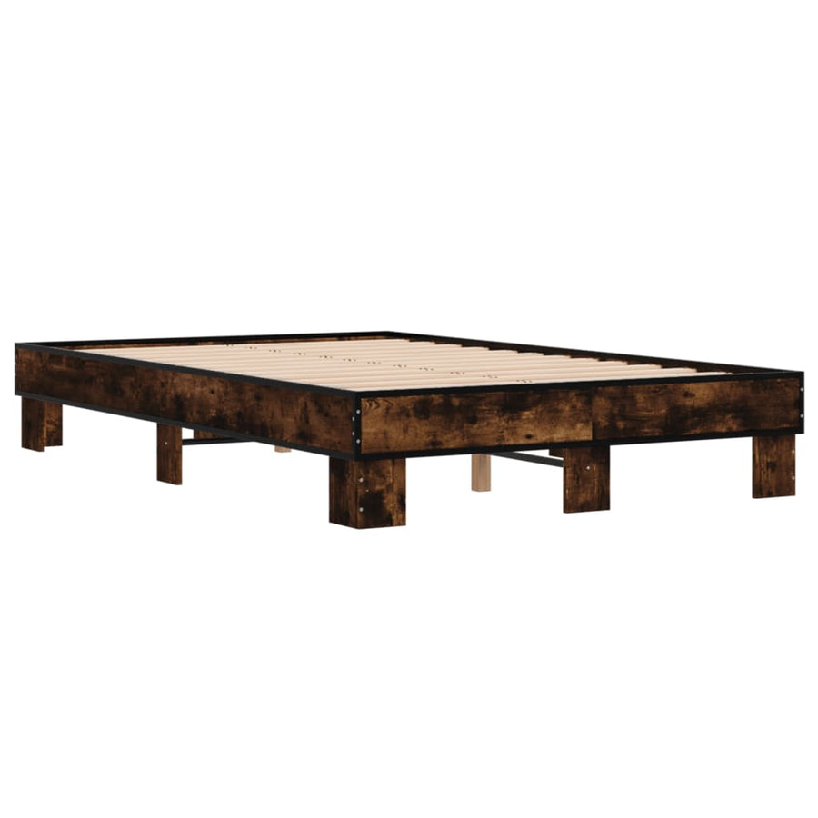 Bedframe bewerkt hout metaal gerookt eikenkleurig 140x190 cm