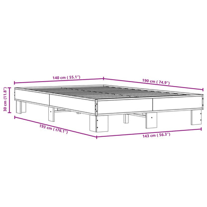 Bedframe bewerkt hout metaal gerookt eikenkleurig 140x190 cm