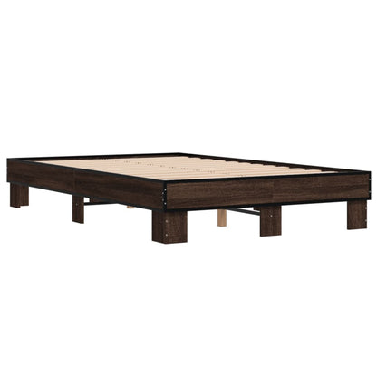 Bedframe bewerkt hout metaal bruin eikenkleur 140x190 cm