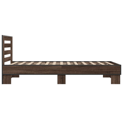 Bedframe bewerkt hout en metaal bruin eikenkleurig 90x190 cm