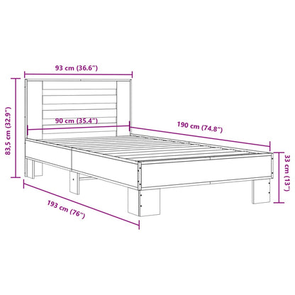 Bedframe bewerkt hout en metaal bruin eikenkleurig 90x190 cm