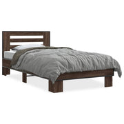 Bedframe 90x190 cm bewerkt hout metaal bruin eikenkleurig