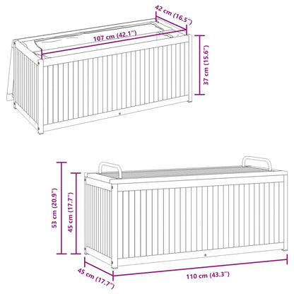 Kussenbox 110x45x42/53 cm massief acaciahout en staal