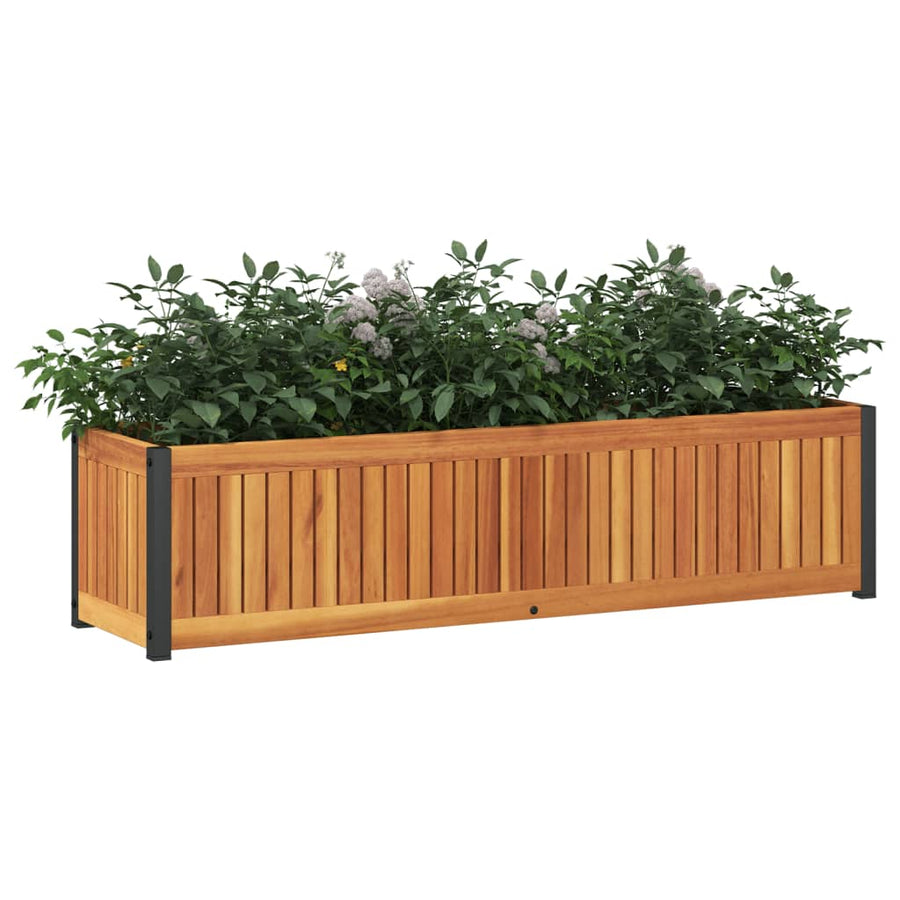 Plantenbak 110X30X27,5 Cm Massief Acaciahout En Staal 110 x 30 x 27.5 cm