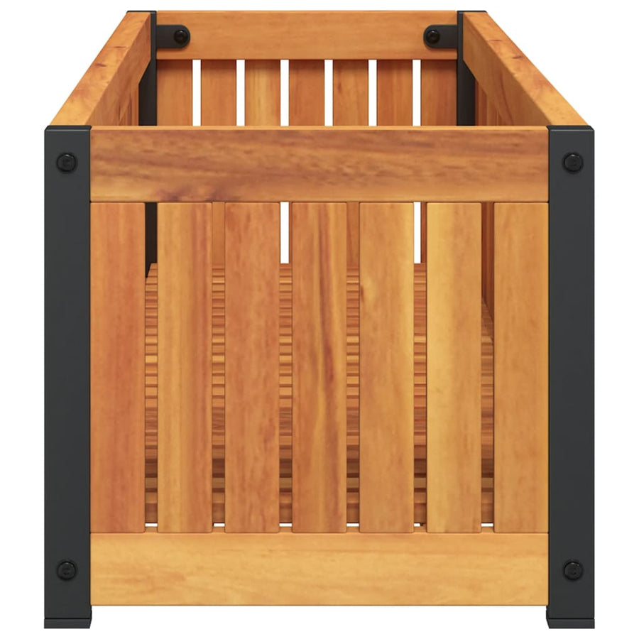 Plantenbak 110X30X27,5 Cm Massief Acaciahout En Staal 110 x 30 x 27.5 cm
