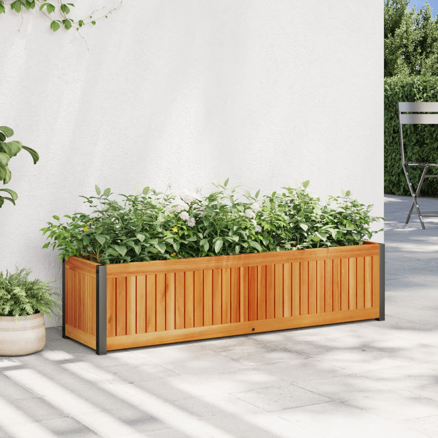 Plantenbak 110X30X27,5 Cm Massief Acaciahout En Staal 110 x 30 x 27.5 cm