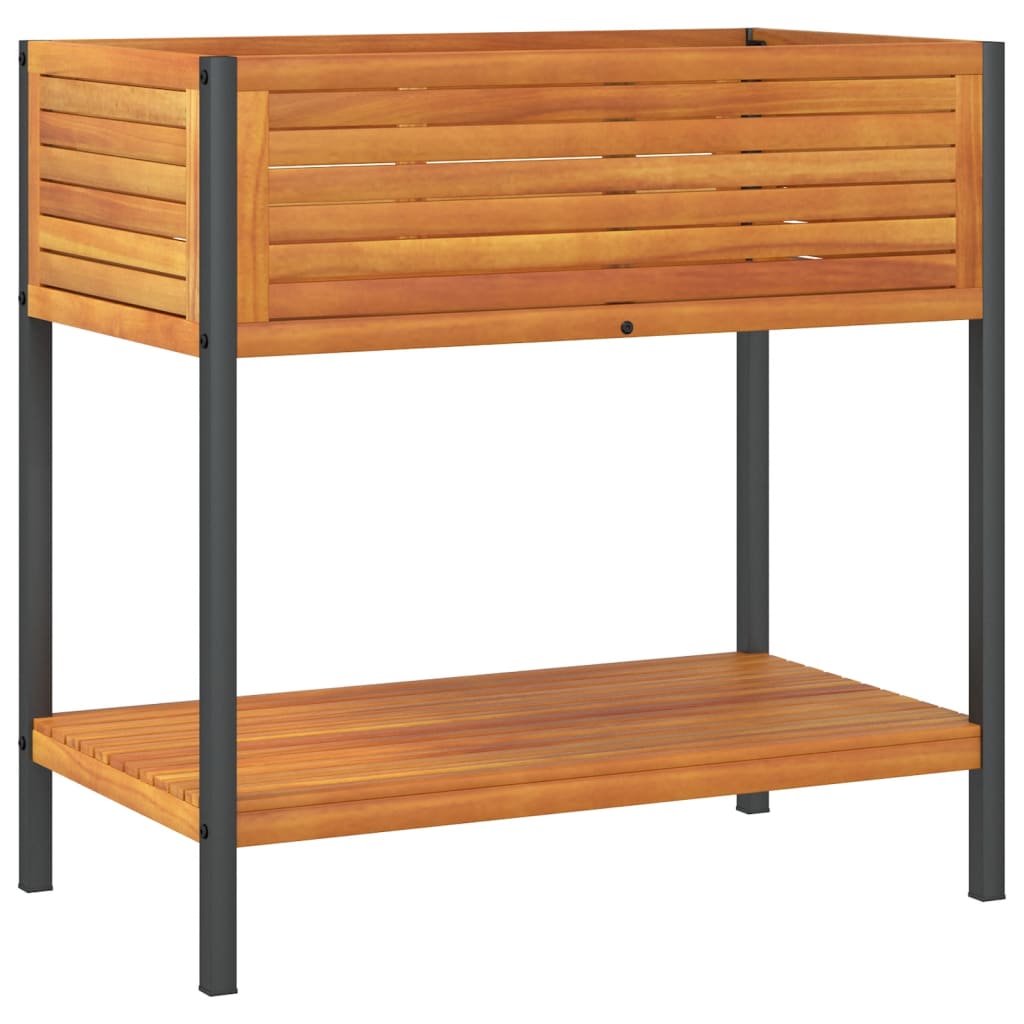 Plantenbak Met Schap Massief Acaciahout En Staal 80 x 45 x 80 cm