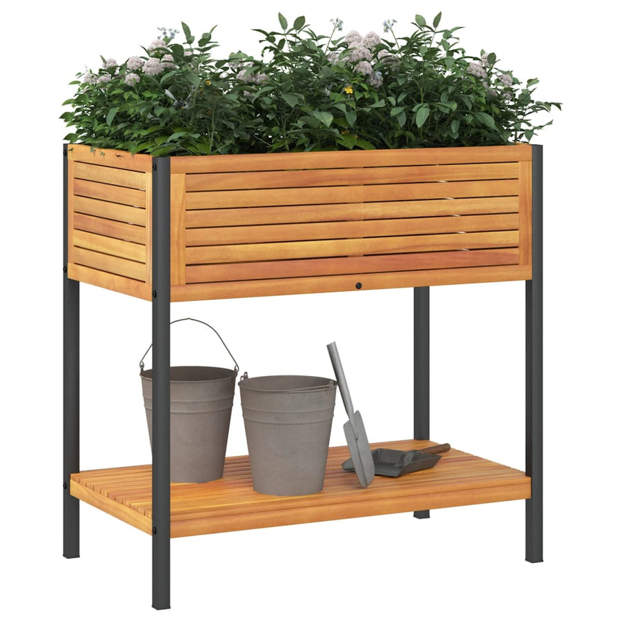 Plantenbak Met Schap Massief Acaciahout En Staal 80 x 45 x 80 cm