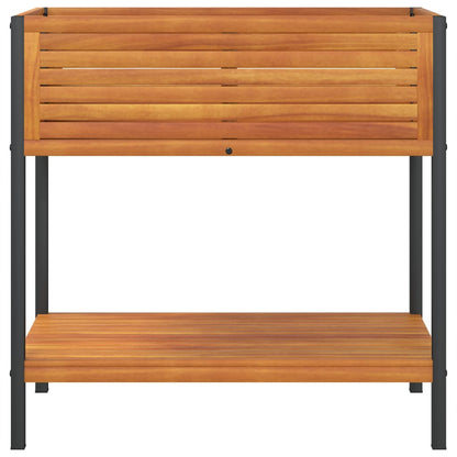 Plantenbak Met Schap Massief Acaciahout En Staal 80 x 45 x 80 cm