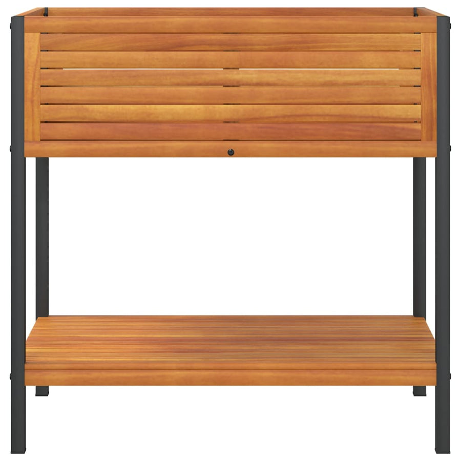 Plantenbak Met Schap Massief Acaciahout En Staal 80 x 45 x 80 cm