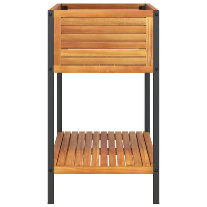 Plantenbak Met Schap Massief Acaciahout En Staal 80 x 45 x 80 cm