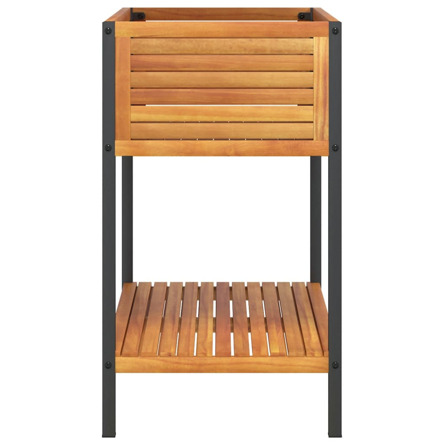 Plantenbak Met Schap Massief Acaciahout En Staal 80 x 45 x 80 cm