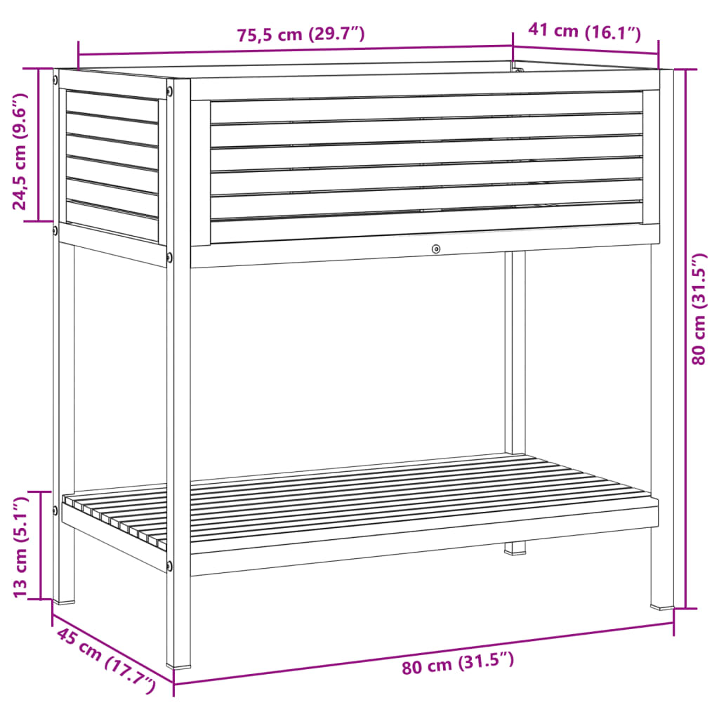 Plantenbak Met Schap Massief Acaciahout En Staal 80 x 45 x 80 cm