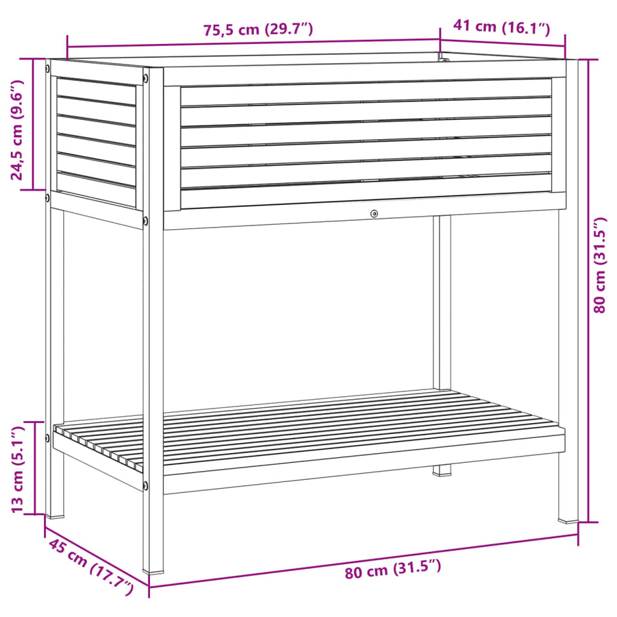 Plantenbak Met Schap Massief Acaciahout En Staal 80 x 45 x 80 cm