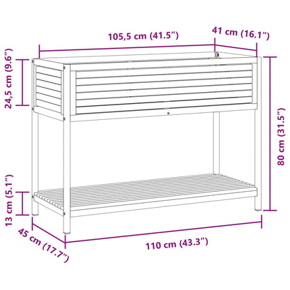Plantenbak met schap 110x45x80 cm massief acaciahout en staal