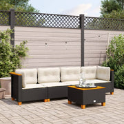 Loungeset 5-delig poly rattan zwart met kussens