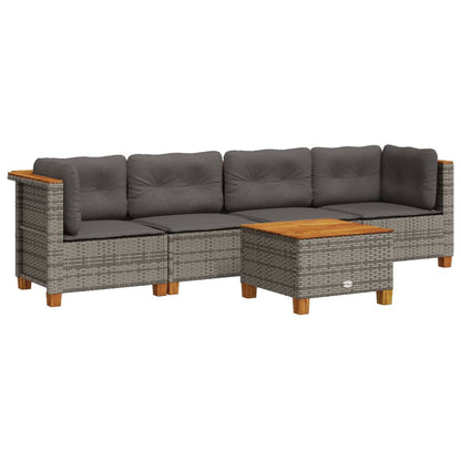 5-delige Loungeset met kussens poly rattan grijs
