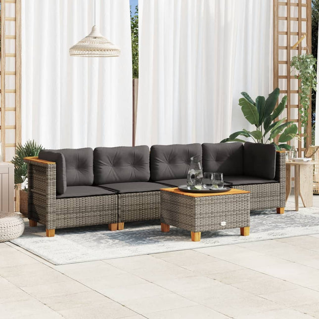 5-delige Loungeset met kussens poly rattan grijs