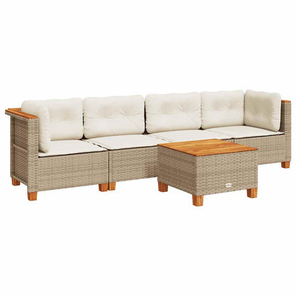 5-delige Loungeset met kussens poly rattan beige