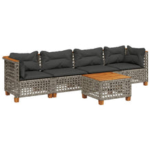 5-delige Loungeset met kussens poly rattan grijs