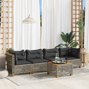 5-piece Loungeset with cushions poly rattan grey
