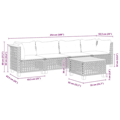 5-Delige Loungeset Met Kussens Poly Rattan Beige Lijngeweven