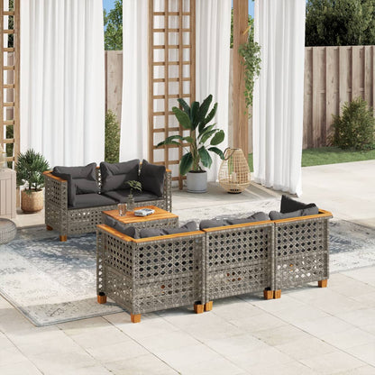 6-delige Loungeset met kussens poly rattan grijs
