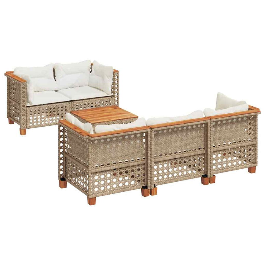 6-Delige Loungeset Met Kussens Poly Rattan Beige Lijngeweven