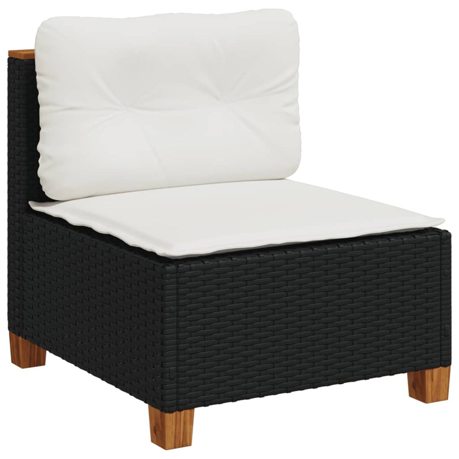 7-delige Loungeset met kussens poly rattan zwart