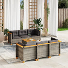 7-delige Loungeset met kussens poly rattan grijs