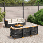 7-delige Loungeset met kussens poly rattan zwart