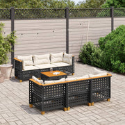 Loungeset 7-delig poly rattan zwart acaciahout
