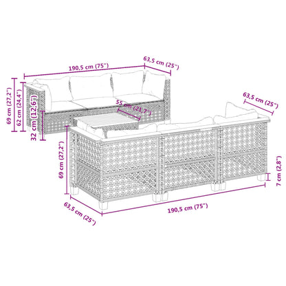 7-delige Loungeset met kussens poly rattan grijs