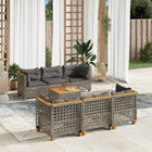 7-delige Loungeset met kussens poly rattan grijs