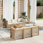 7-piece Lounge Set with Cushions Poly Rattan Beige
