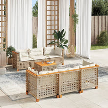7-Delige Loungeset Met Kussens Poly Rattan Beige Lijngeweven