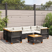 7-piece lounge set with cushions poly rattan black