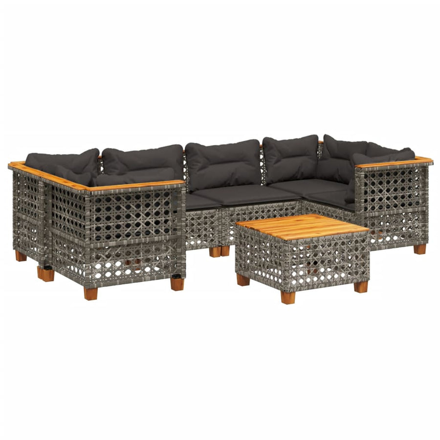 7-delige Loungeset met kussens poly rattan grijs